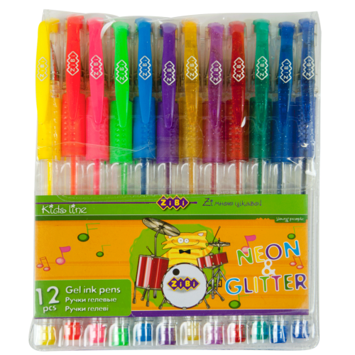 Набір гелевих ручок Zibi NEON+GLITTER, 12/18 кольорів