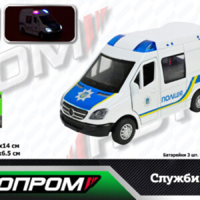 Машина мет. АВТОПРОМ "Полицiя" батар.,світло,звук,у короб.17*14*6,5см