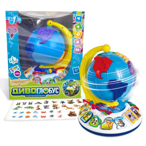 Диво-глобус 62609 WToys, ОЗВУЧУВАННЯ УКРАЇНСЬКОЮ МОВОЮ, 7 віршів, 7 пісень, 10 казок, ноти, цифри, сортер, намистини, підсвічування, в коробці 