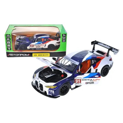 Машина металева 68282A(B) 1:24"BMW M4 GT3" blue color,на батарейки, світло, звук, відкриваються двері, капот, багажник, коробці 24,5x12x10 см АВТОПРОМ