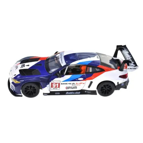 Машина металева 68282A(B) 1:24"BMW M4 GT3" blue color,на батарейки, світло, звук, відкриваються двері, капот, багажник, коробці 24,5x12x10 см АВТОПРОМ