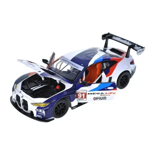 Машина металева 68282A(B) 1:24"BMW M4 GT3" blue color,на батарейки, світло, звук, відкриваються двері, капот, багажник, коробці 24,5x12x10 см АВТОПРОМ