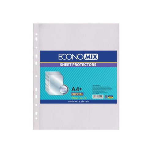 Файли Economix Crystal, А4+, 100 шт., 30 мкм., Фактура глянець (E31102)