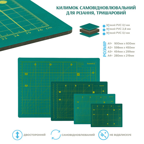 Килимок самовідновлювальний для різання Axent 7903-A, А4, тришаровий