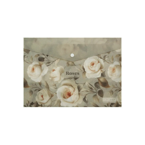 Папка конверт на кнопці з дизайном Roses, A4, пластик 180 мкм