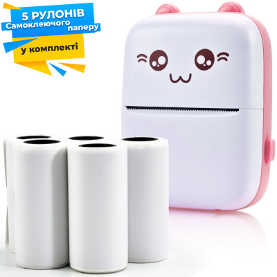 Портативний дитячий принтер JETIX Mini Printer Pink з термодруком + 5 рулонів
