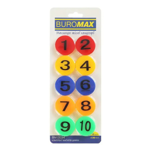Магніти для дошки, розмір 3 см, 10 шт в упаковці Цифри  Buromax