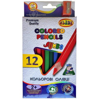 Олівці кольорові CLASS 12 кольорів, трикутні + точилка, JUMBO 