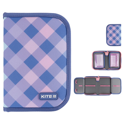 Пенал без наповнення Kite Purple Chequer1 відділення, 2 відвороти 