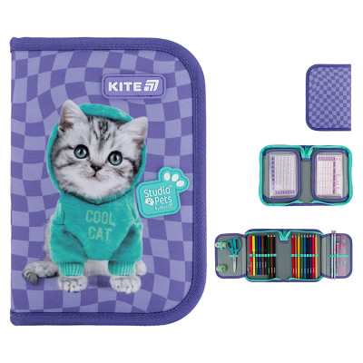 Пенал з наповненням Kite Studio Pets  1 відділення, 2 відвороти