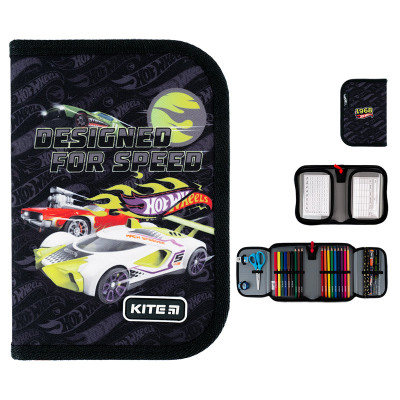 Пенал з наповненням Kite Hot Wheels 1 відділення, 2 відвороти
