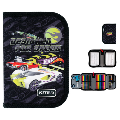 Пенал з наповненням Kite Hot Wheels 1 відділення, 2 відвороти