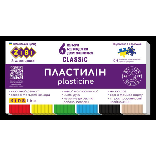 Пластилін ZiBi Classic 6 кольорів 120 г KIDS Line