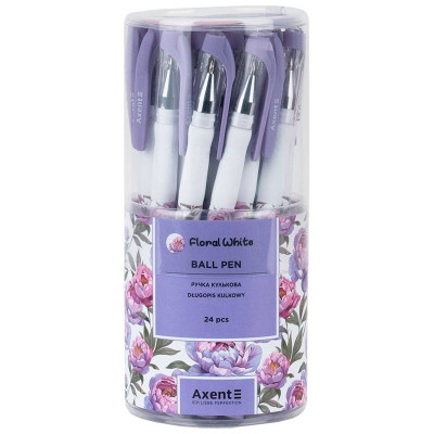 Ручка кулькова синя 0,5 мм Floral White AB1049-43-A Axent