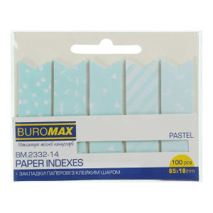 Закладки паперові з клейким шаром Buromax Pastel 65x18 мм 100 аркушів блакитні 