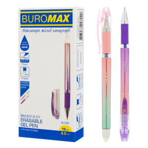 Ручка гелева пиши-стирай Buromax GLOSS 0.5мм синя
