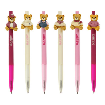 Ручка кулькова автоматична ZiBi Bear Pink 0,7 мм Синя
